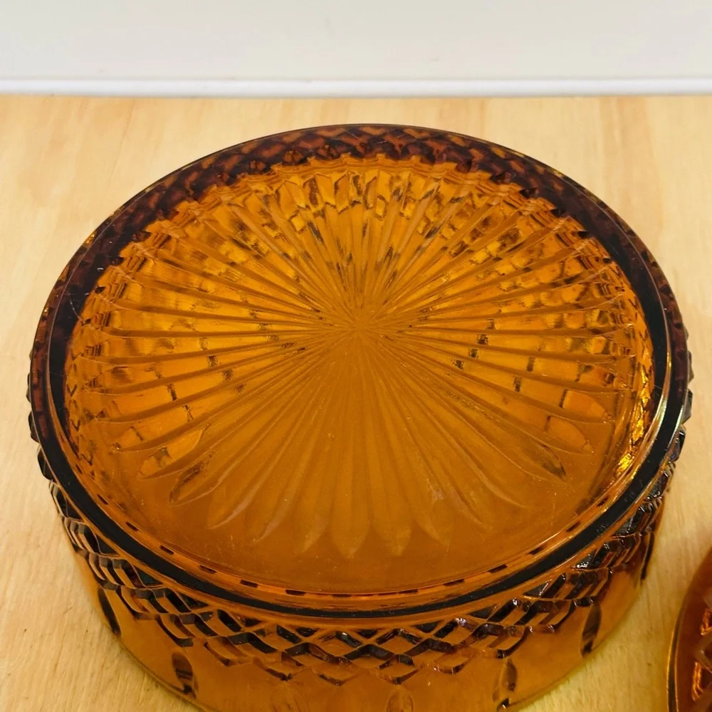 Indiana Glass Amber Pressed Glass Covered Candy Dish
